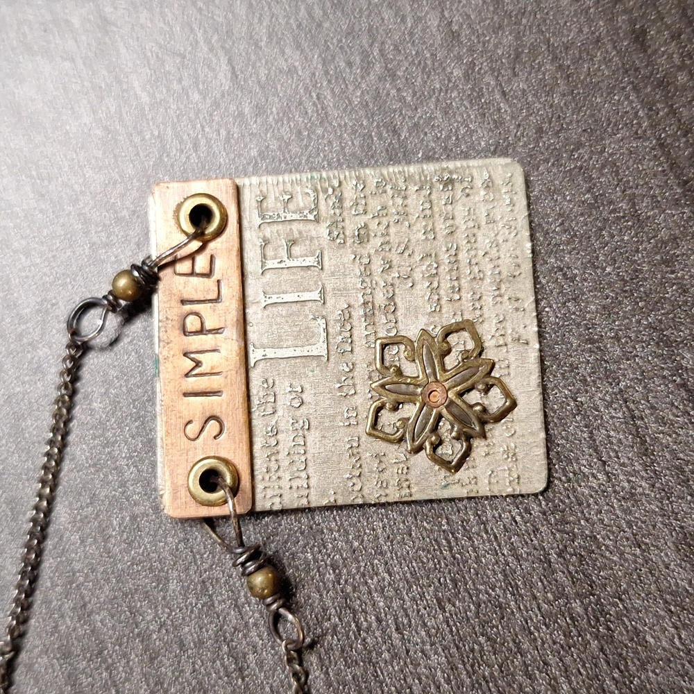 Stamped Rectangle Pendant Necklace Silver Bronze